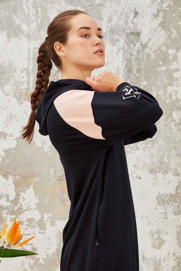 Lacivert Kapüşonlu Yarım Fermuar Rahat Form Jogger Kadın Eşofman Tunik Takım - 95250 - Thumbnail