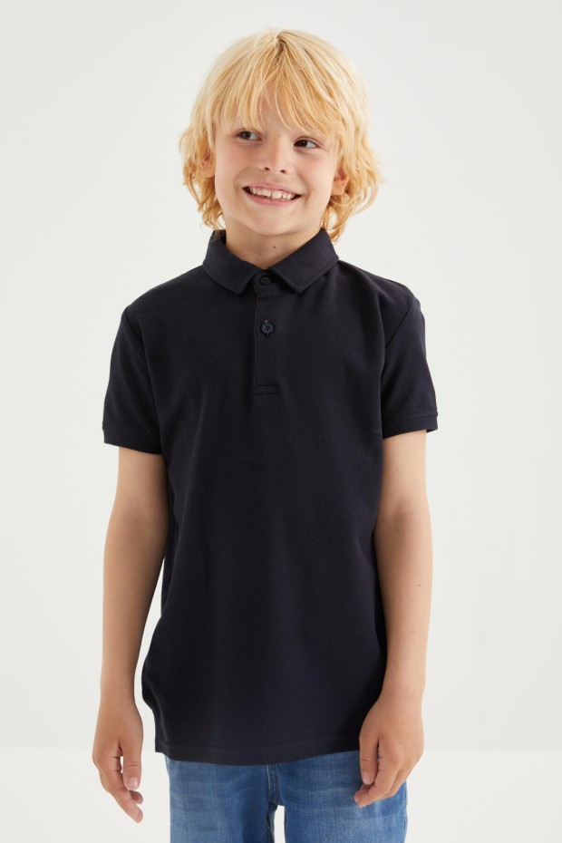 Lacivert Klasik Kısa Kollu Polo Yaka Erkek Çocuk T-Shirt - 10962