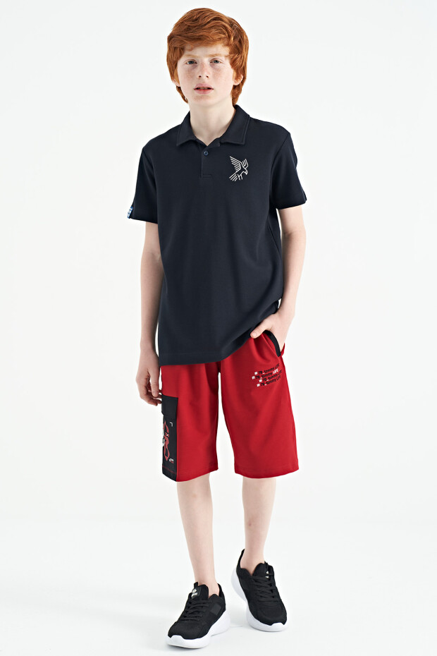 Lacivert Minimal Nakış Detaylı Standart Kalıp Polo Yaka Erkek Çocuk T-Shirt - 11084