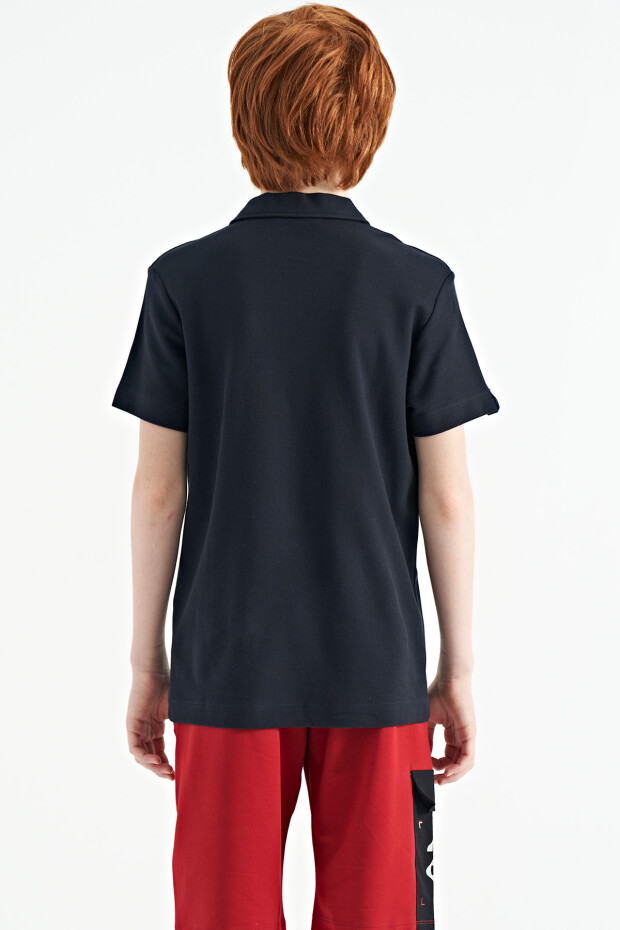 Lacivert Minimal Nakış Detaylı Standart Kalıp Polo Yaka Erkek Çocuk T-Shirt - 11084