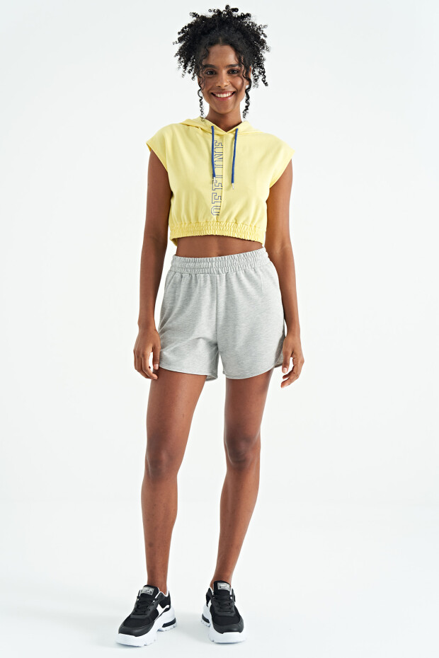 Limon Kapüşonlu Baskılı Standart Kalıp Kadın Sweat Top T-Shirt - 02119