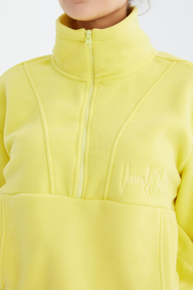 Tommy Life Limon Yarım Fermuar Etek Ucu Büzgülü Kadın Polar Oversize Sweatshirt - 97171. 7