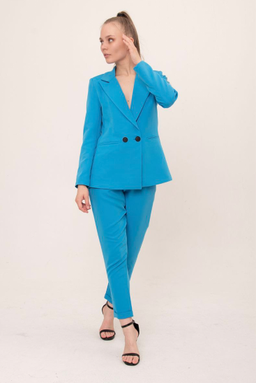 Mavi Dik Yaka Standart Kalıp Kadın Ceket - 02049 - Thumbnail