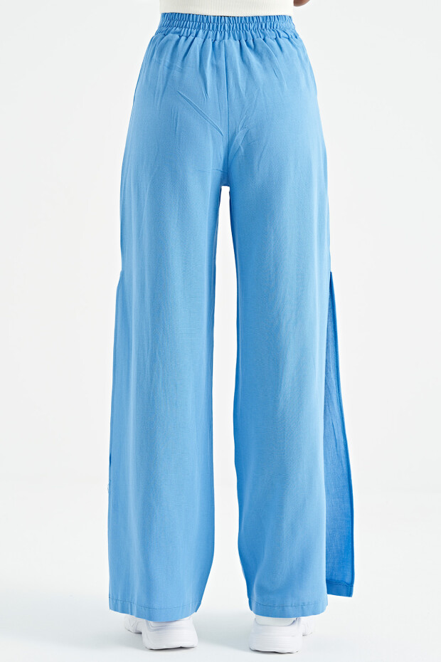 Tommy Life Mavi Yırtmaç Detaylı Bol Paça Kadın Pantolon - 02192. 11