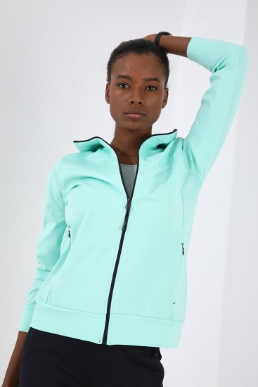Mint Yeşil - Lacivert Dalgıç Kumaş Standart Kalıp Jogger Kadın Eşofman Takımı - 95273 - Thumbnail