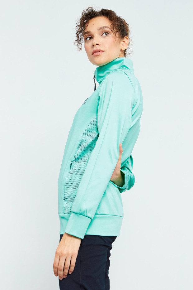 Mint Yeşil - Lacivert Ters Fermuarlı Dalgıç Kumaş Standart Kalıp Jogger Kadın Eşofman Takımı - 95272