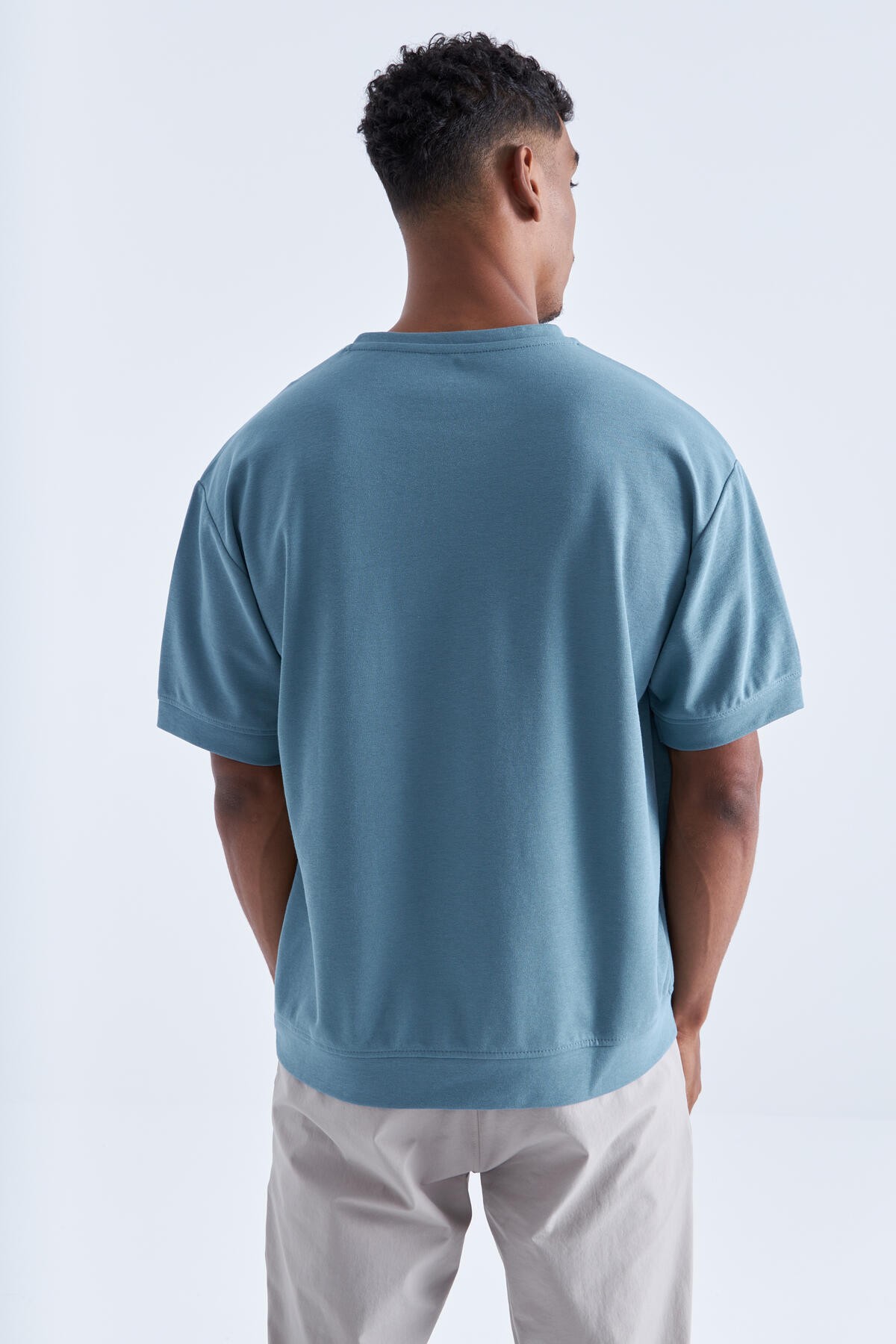Mint Yeşili Baskılı Yazı Nakışlı O Yaka Erkek Oversize T-Shirt - 88105