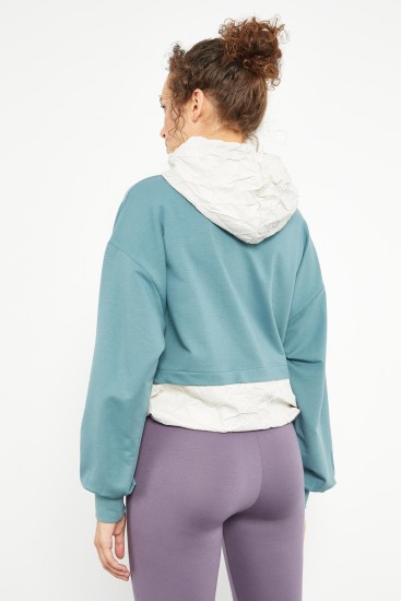 Mint Yeşili Balon Kol Paraşüt Kumaş Detaylı Kadın Oversize Sweatshirt - 97167 - Thumbnail