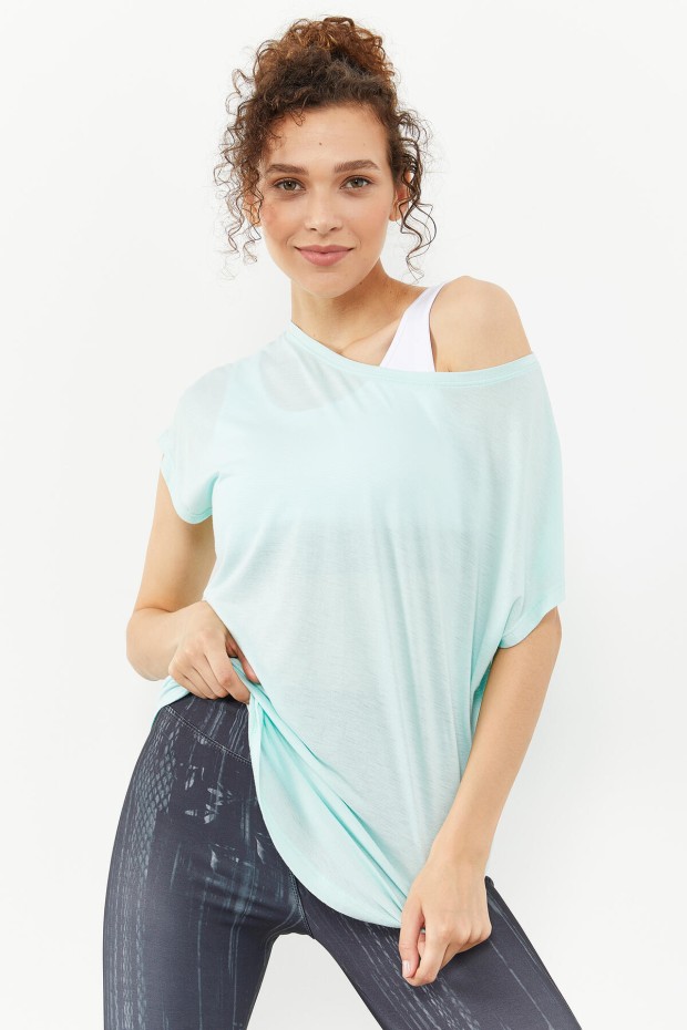 Mint Yeşili Basic Kısa Kol Rahat Form O Yaka Kadın T-Shirt - 97151