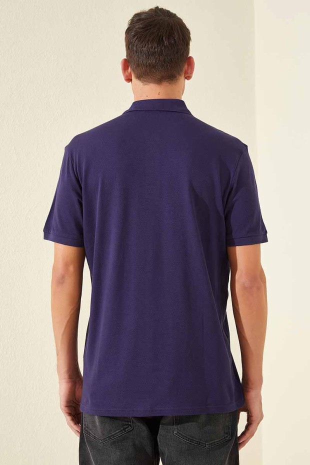 Mor Klasik Black Yazı Nakışlı Standart Kalıp Polo Yaka Erkek T-Shirt - 87760