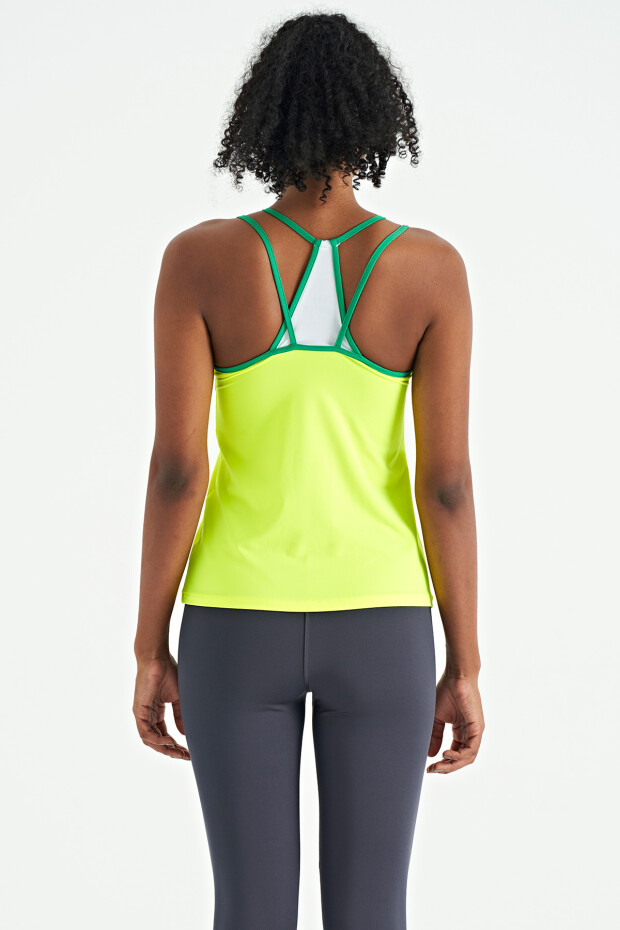 Neon Sarı Çift Askılı Sırt Detaylı Standart Kalıp Kadın Spor Atlet - 97258