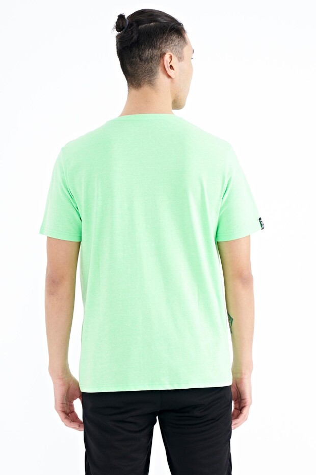 Neon Yeşil Baskılı O Yaka Standart Kalıp Erkek T-shirt - 88212