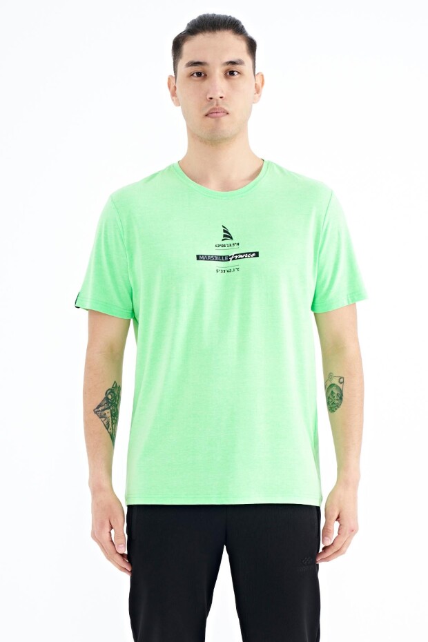 Neon Yeşil Baskılı O Yaka Standart Kalıp Erkek T-shirt - 88212