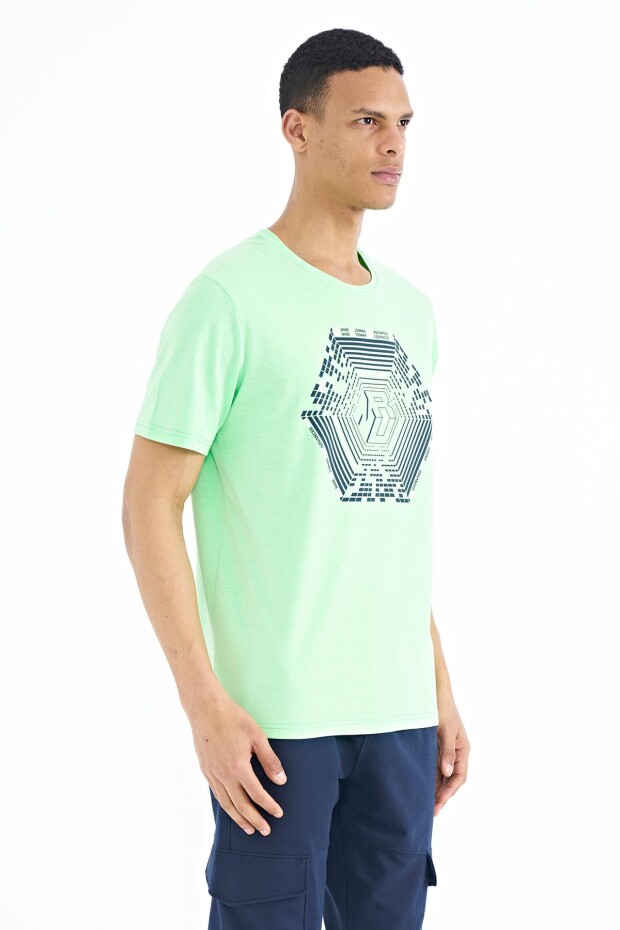 Neon Yeşil Desen Baskılı Standart Kalıp Erkek T-shirt - 88231