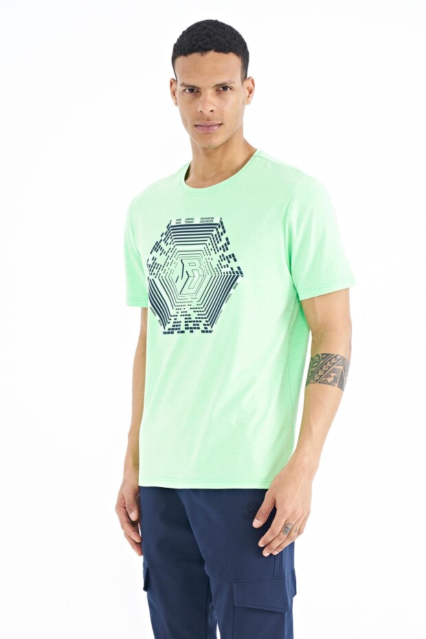 Neon Yeşil Desen Baskılı Standart Kalıp Erkek T-shirt - 88231
