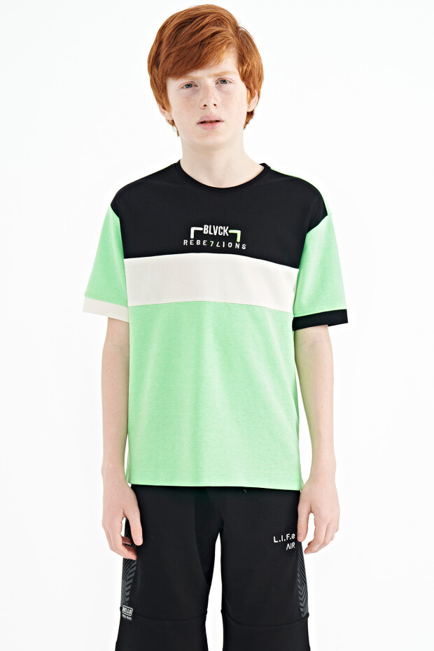 Neon Green Color Gradient Embroidered Oversize Boys T-Shirt - 11159 main image 0