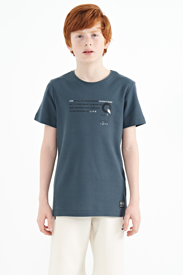 Orman Yeşili Baskı Detaylı O Yaka Standart Kalıp Erkek Çocuk T-Shirt - 11145