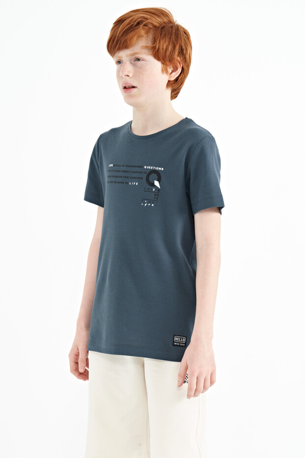 Orman Yeşili Baskı Detaylı O Yaka Standart Kalıp Erkek Çocuk T-Shirt - 11145