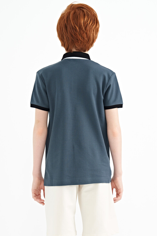 Orman Yeşili Baskı Detaylı Standart Kalıp Polo Yaka Erkek Çocuk T-Shirt - 11154