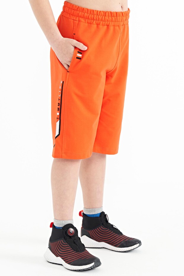 Portakal Ön Arka Nakış Detaylı Bağcıklı Standart Kalıp Erkek Çocuk Şort - 11123