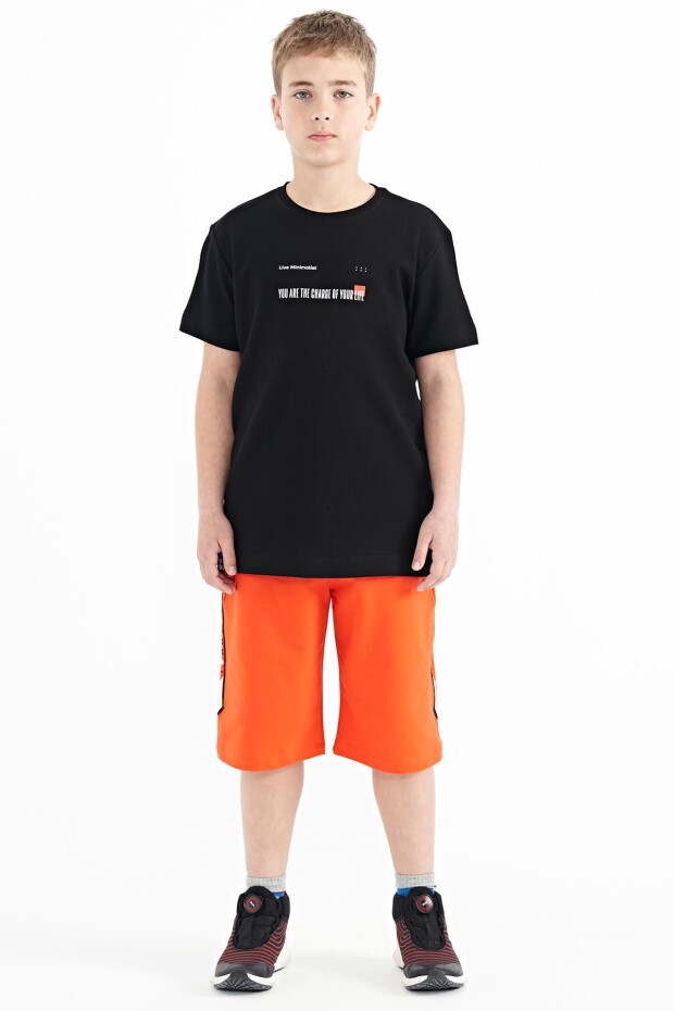 Portakal Ön Arka Nakış Detaylı Bağcıklı Standart Kalıp Erkek Çocuk Şort - 11123