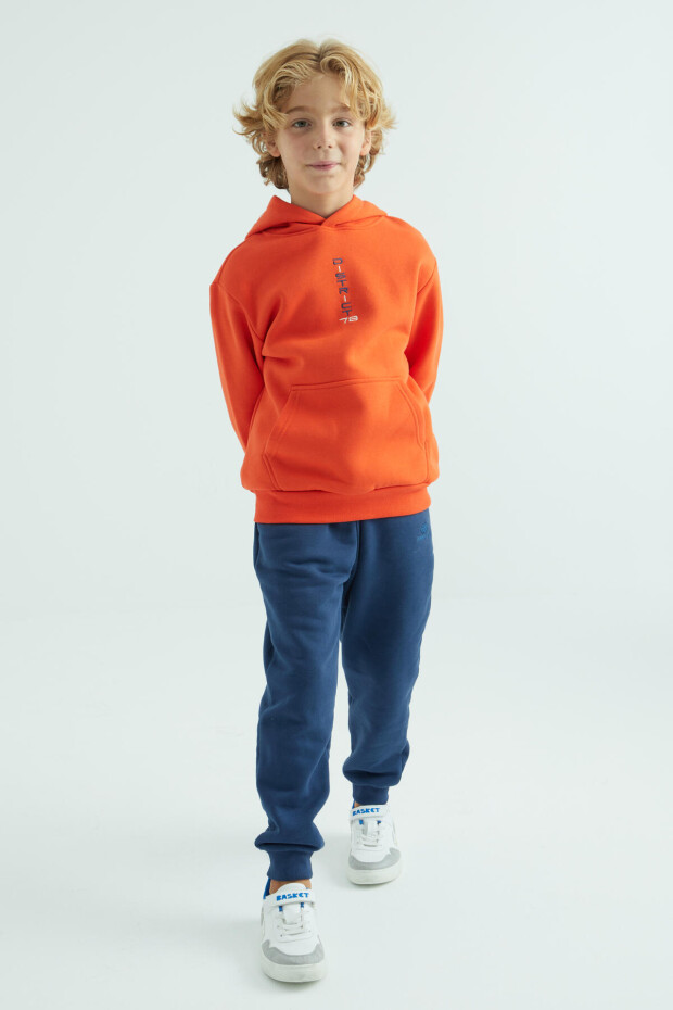 Tommy Life Portakal Kapüşon Yazı Detaylı Kanguru Cepli Standart Kalıp Erkek Çocuk Sweatshirt - 11037. 4