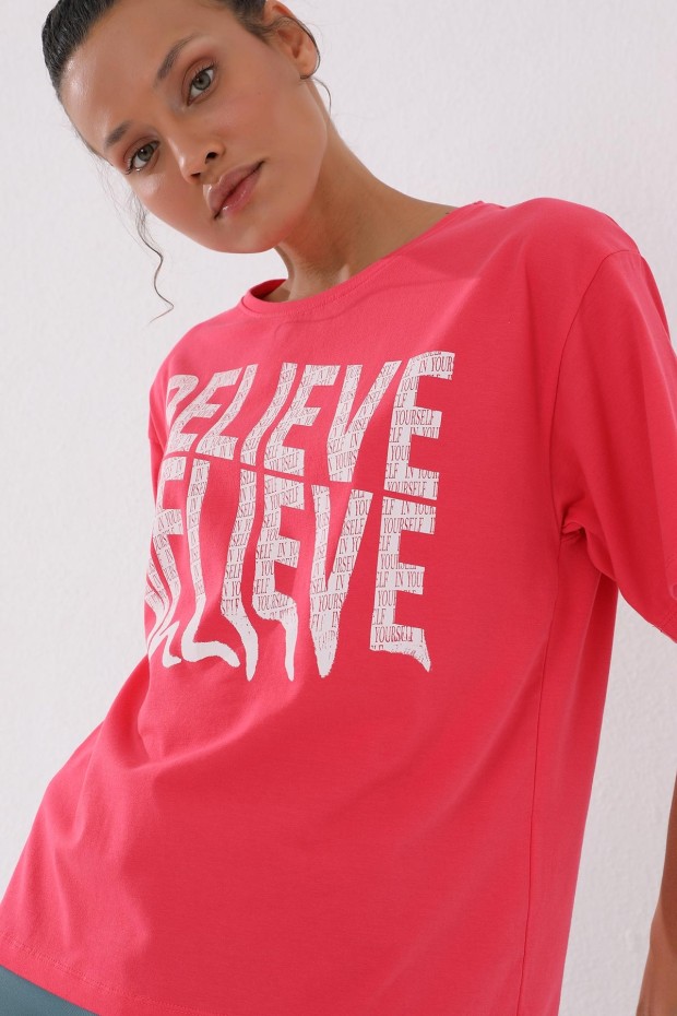 Rose Deforme Yazı Baskılı O Yaka Oversize Kadın T-Shirt - 97139