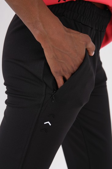 Rose - Siyah Fermuar Cepli Dalgıç Kumaş Standart Kalıp Jogger Kadın Eşofman Takımı - 95271 - Thumbnail