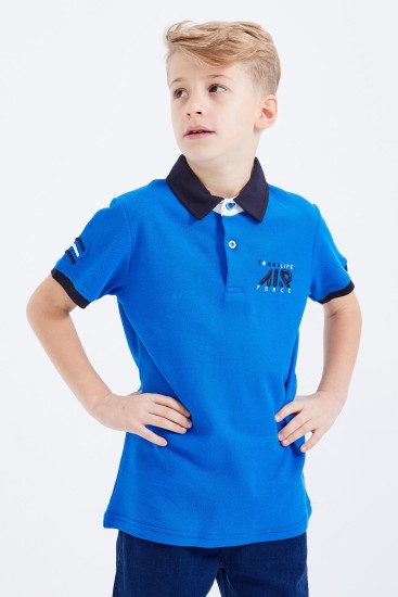 TommyLife - Saks Air Yazılı Standart Kalıp Polo Yaka Erkek Çocuk T-Shirt - 10894