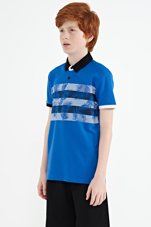 Saks Baskı Detaylı Standart Kalıp Polo Yaka Erkek Çocuk T-Shirt - 11101
