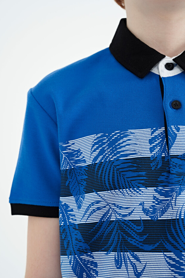 Saks Baskı Detaylı Standart Kalıp Polo Yaka Erkek Çocuk T-Shirt - 11101