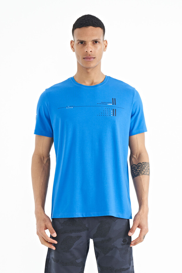 Saks Ön Ve Kol Baskı Detaylı Standart Form O Yaka Erkek T-shirt - 88213