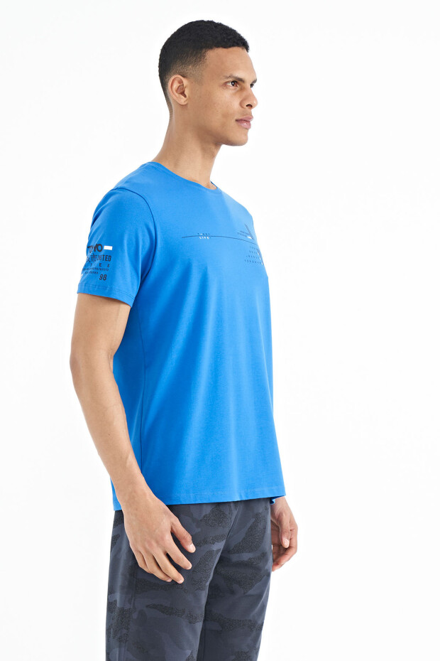 Saks Ön Ve Kol Baskı Detaylı Standart Form O Yaka Erkek T-shirt - 88213