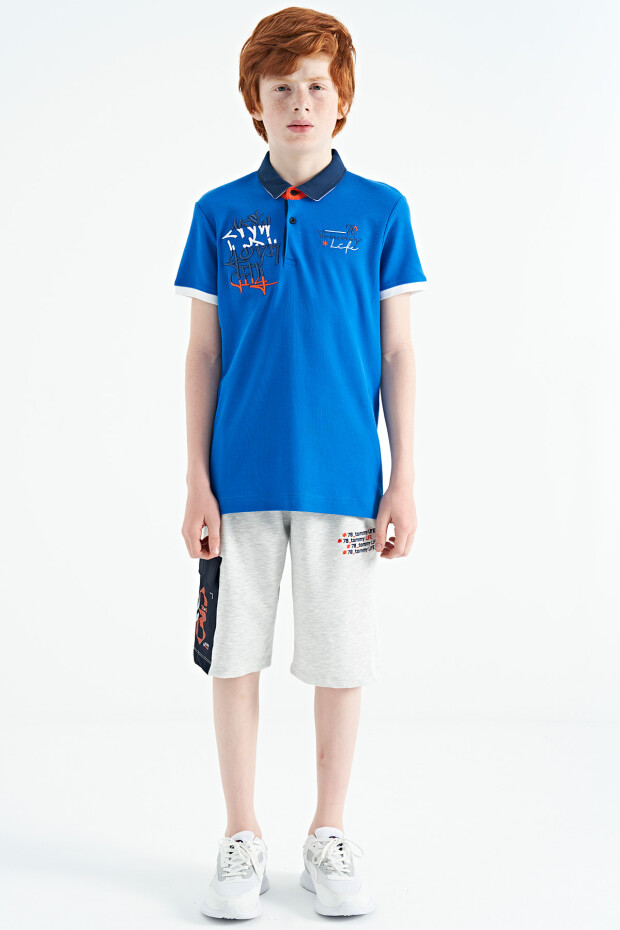 Saks Yazı Nakış Detaylı Standart Kalıp Polo Yaka Erkek Çocuk T-Shirt - 11085