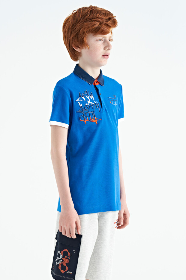 Saks Yazı Nakış Detaylı Standart Kalıp Polo Yaka Erkek Çocuk T-Shirt - 11085