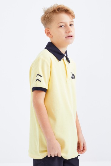 TommyLife - Sarı Air Yazılı Standart Kalıp Polo Yaka Erkek Çocuk T-Shirt - 10894