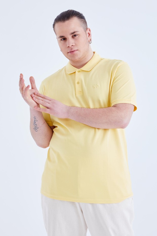Sarı Basic Logolu Standart Kalıp Triko Polo Yaka Erkek T-Shirt - 87748
