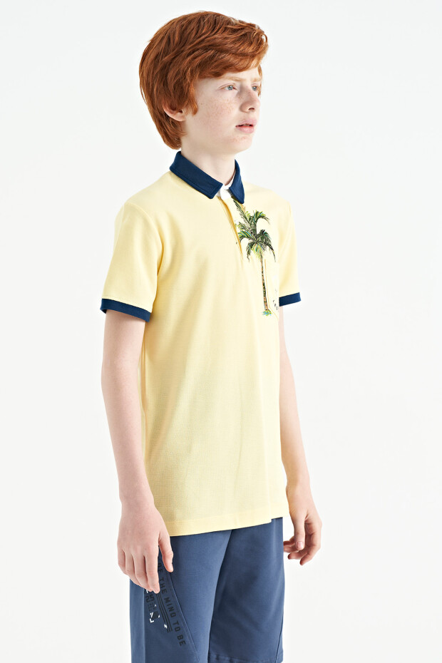 Sarı Baskılı Cep Detaylı Standart Kalıp Polo Yaka Erkek Çocuk T-Shirt - 11144