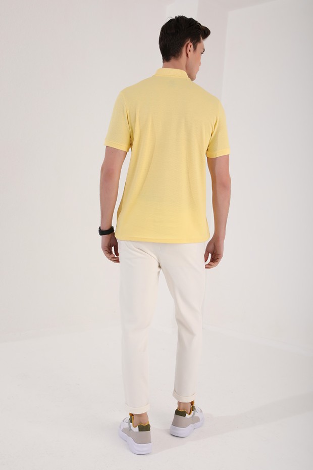Sarı Klasik Black Yazı Nakışlı Standart Kalıp Polo Yaka Erkek T-Shirt - 87760 - Thumbnail