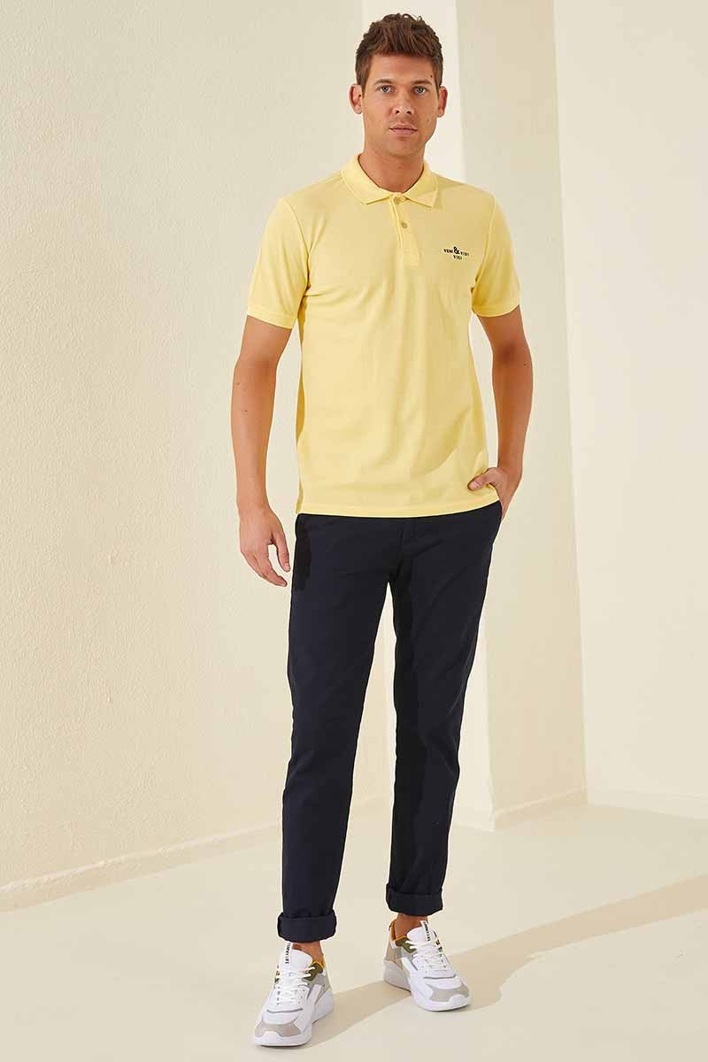Sarı Klasik Kısa Kol Standart Kalıp Polo Yaka Erkek T-Shirt - 87787