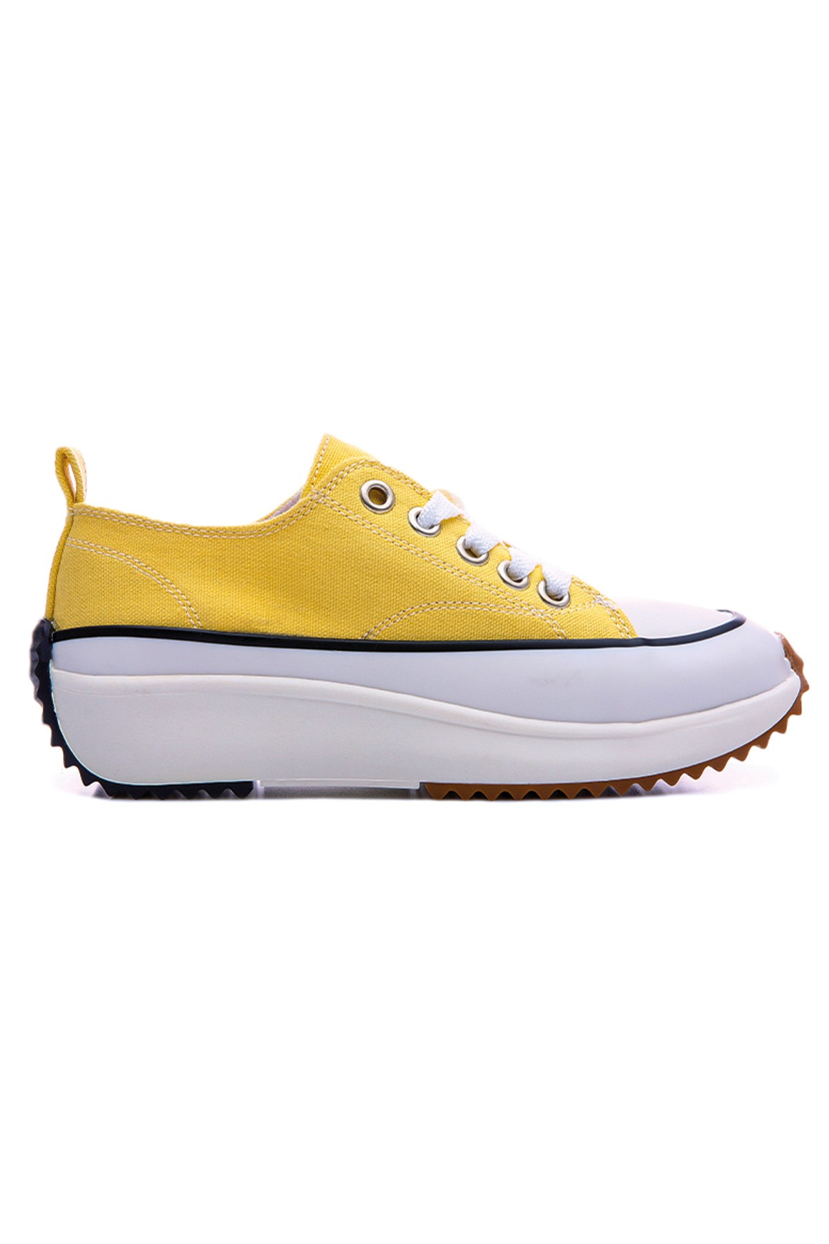 TommyLife - Sarı Bağcıklı Yüksek Taban Günlük Kadın Spor Ayakkabı - 89070