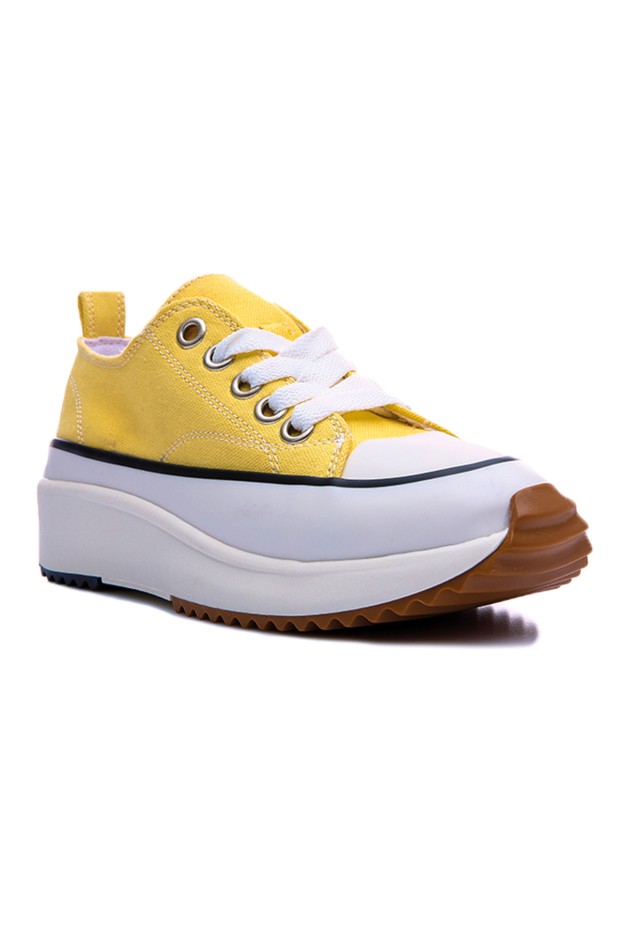Sarı Bağcıklı Yüksek Taban Günlük Kadın Spor Ayakkabı - 89070 - Thumbnail