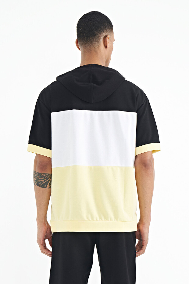 Sarı Kapüşonlu Baskı Detaylı Oversize Erkek T-shirt - 88191