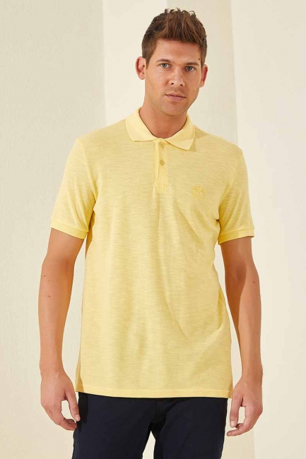 Sarı Klasik Kısa Kol Standart Kalıp Polo Yaka Erkek T-Shirt - 87776 - Thumbnail