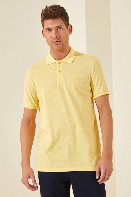 Sarı Klasik Kısa Kol Standart Kalıp Polo Yaka Erkek T-Shirt - 87776 - Thumbnail