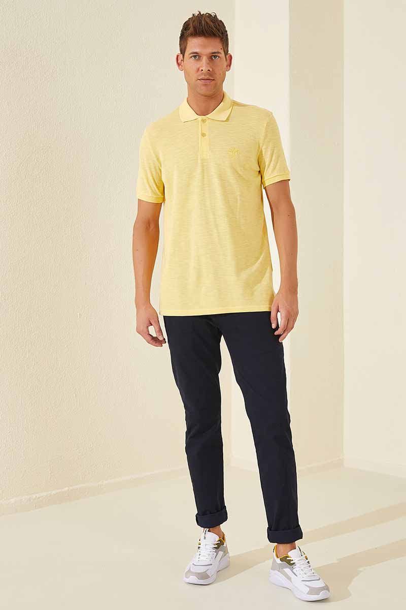 Sarı Klasik Kısa Kol Standart Kalıp Polo Yaka Erkek T-Shirt - 87776