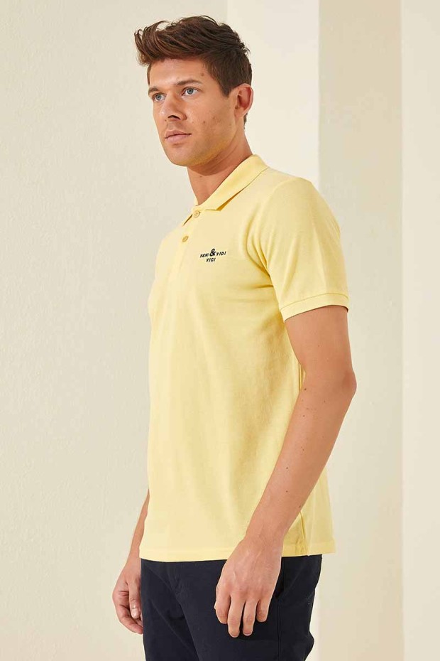 Sarı Klasik Kısa Kol Standart Kalıp Polo Yaka Erkek T-Shirt - 87787