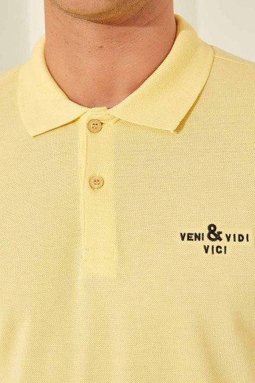 Sarı Klasik Kısa Kol Standart Kalıp Polo Yaka Erkek T-Shirt - 87787 - Thumbnail