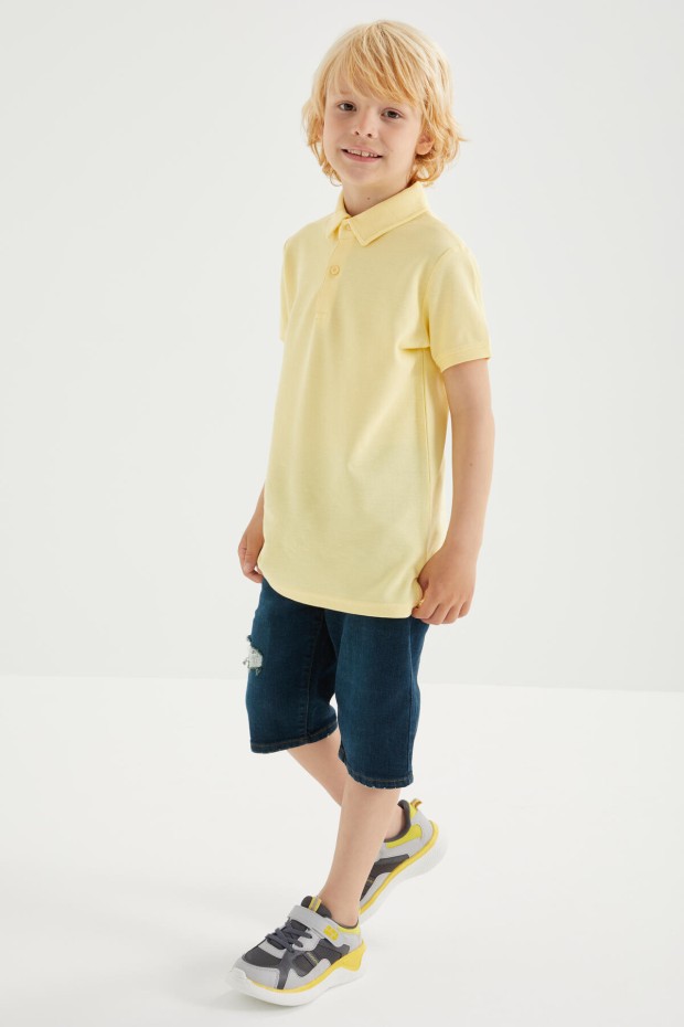 Tommy Life Sarı Klasik Kısa Kollu Polo Yaka Erkek Çocuk T-Shirt - 10962. 8