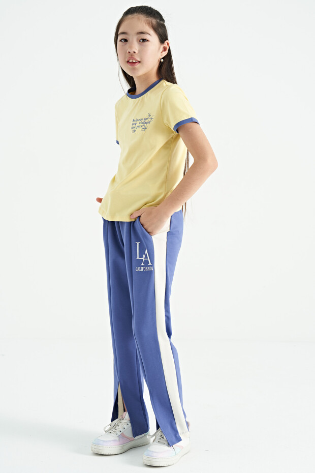 Sarı Minimal Yazı Baskılı O Yaka Rahat Form Kısa Kollu Kız Çocuk T-Shirt - 75110